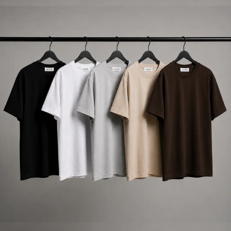 PACK ALOJOR Relaxed Fit Essential T-Shirts – 5 Pieces – Black, White, Soft Grey, Coffee Brown & Desert Beige - Premium 100%