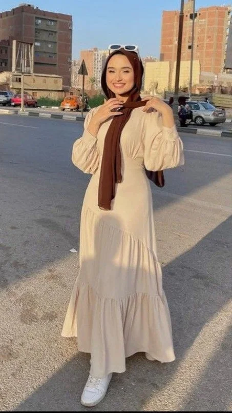 Robe longue modeste beige femme