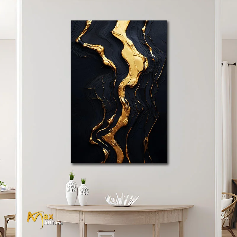 Tableau noir et or minimaliste texturé