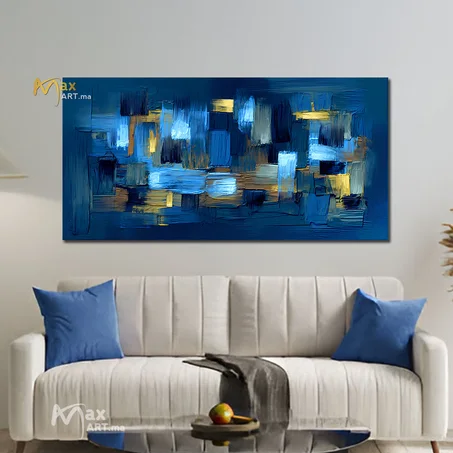 Tableau abstract blue and gold wall