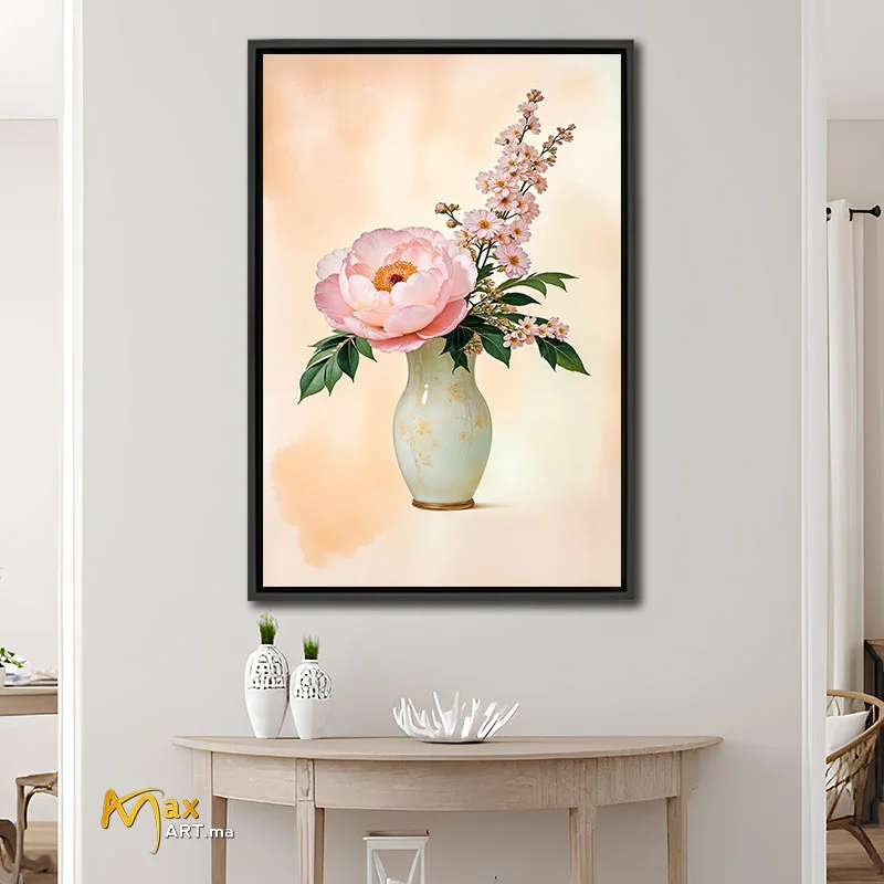 Tableau rose antique, croquis de fleur rose