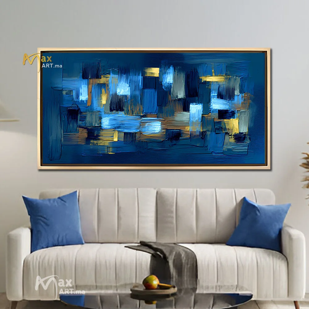 Tableau abstract blue and gold wall