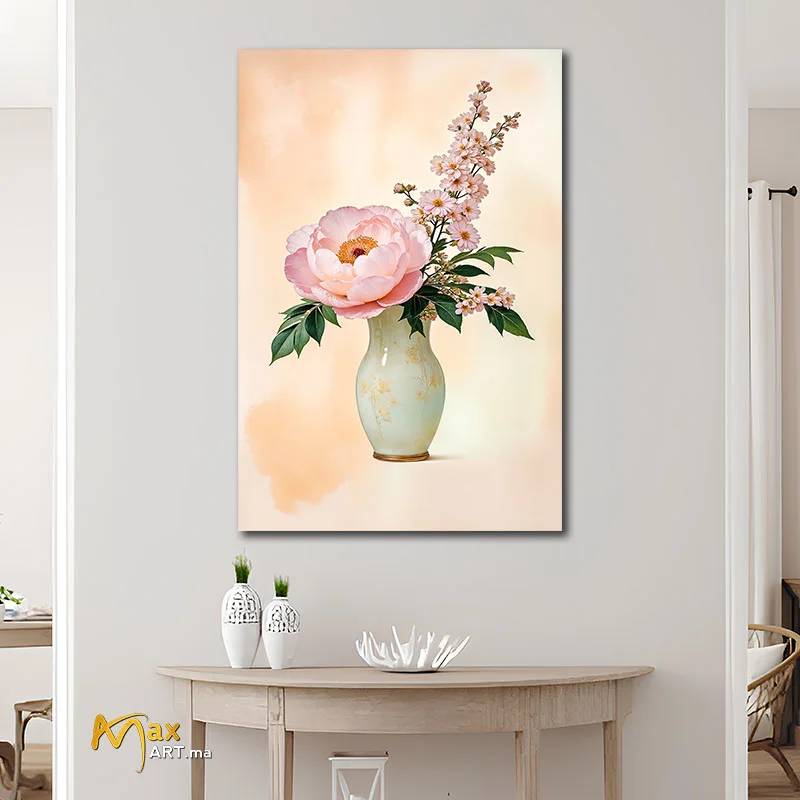 Tableau rose antique, croquis de fleur rose