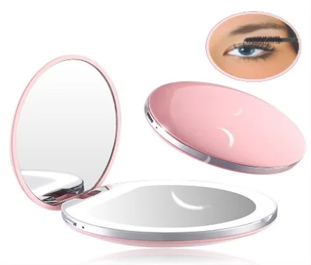 LED Double Sided Pocket Mirror for Makeup     مرآة مكياج بإضاءة مدمجة محمولة قابلة لاعادة الشحن