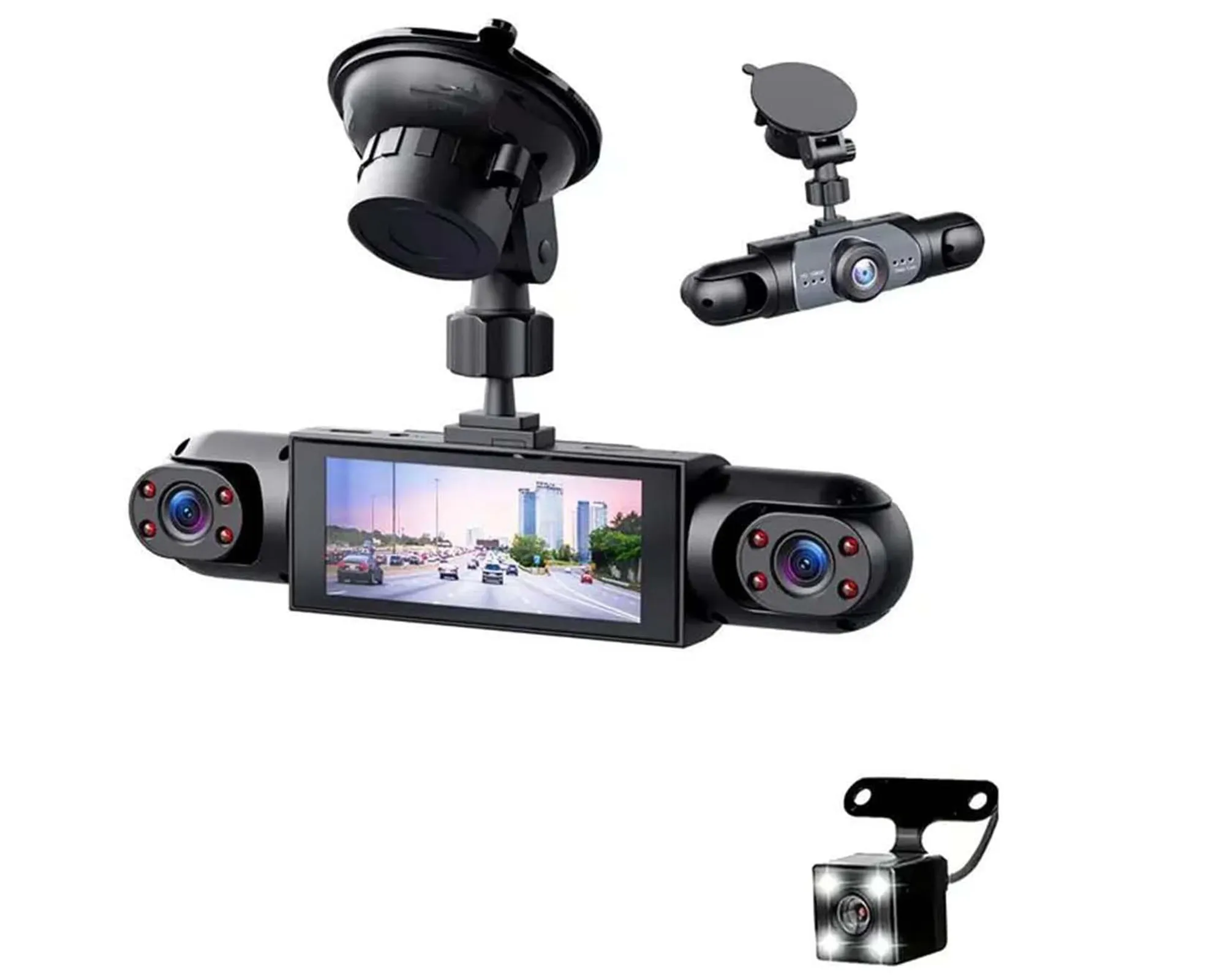داش كام للسيارة 4 عدسات بدقة HD 1080P مزودة ببطارية قابلة للشحن مع واي فاي (WiFi) ورؤية ليلية - مقاومة للحرارة حتى 70° - سهلة التركيب بمقبس الولاعة (ضمان عامين)