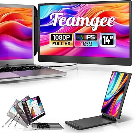 Teamgee Extensor de pantalla para laptop, monitor portátil FHD 1080P IPS de 14 pulgadas para laptop, soporte/altavoz integrado, monitor de pantalla dual para portátiles de 13 a 17 pulgadas, P