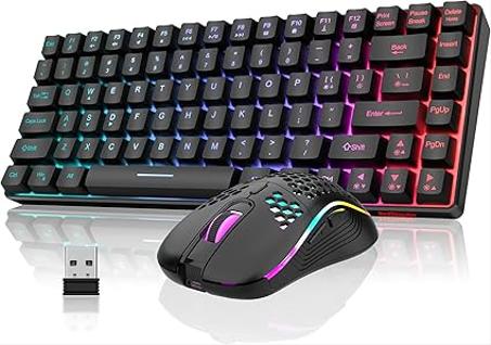 RedThunder Combo de teclado y mouse inalámbricos K84, batería recargable retroiluminada arco iris, 75% de diseño TKL Ultra Compact Teclado para juegos y mouse óptico ligero de 3200 DPI en for