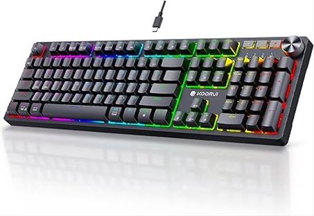 KOORUI - Teclado mecánico ergonómico de tamaño completo, 12 teclas de acceso directo, 26 luces retroiluminadas RGB, compatible con laptop, PC, Windows, Mac (negro)