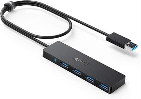 Anker - Hub USB 3.0 con 4 puertos, hub de datos ultradelgado con cable extendido de 2 pies, no compatible con carga, para MacBook, Mac Pro, Mac mini, iMac, Surface Pro, XPS, PC, memoria flash