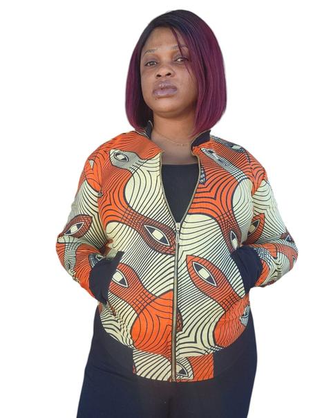 BOMBER JACKET AFRICAIN MOTIF ORANGE