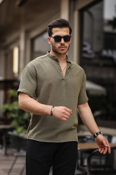 Oversize Yarım Pat Bambu Kısa kol Gömlek
