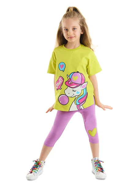 Girls' children's pajama set - 2 pieces "tunic adorned with a unicorn + shorts"