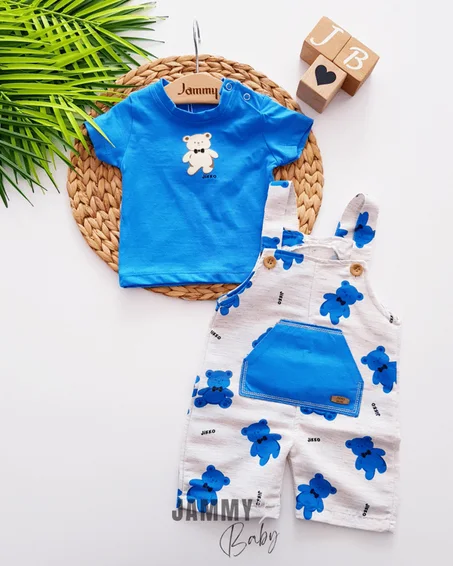 Cute Teddy Bears Salopet & Body Set - BLUE