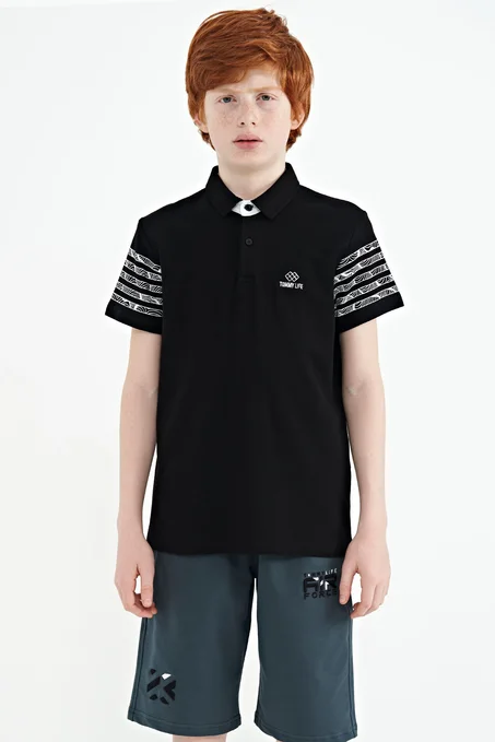 Sleeve Print Detailed Standard Pattern Polo Collar Boy's T-Shirt