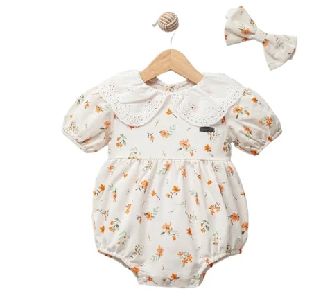 Lydie Lace Baby Collar Bandana Romper Set