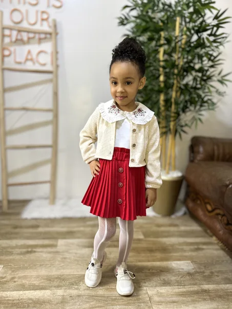 Elegant Girls' 3-Piece Set - Skirt, Blouse & Knit Jacket