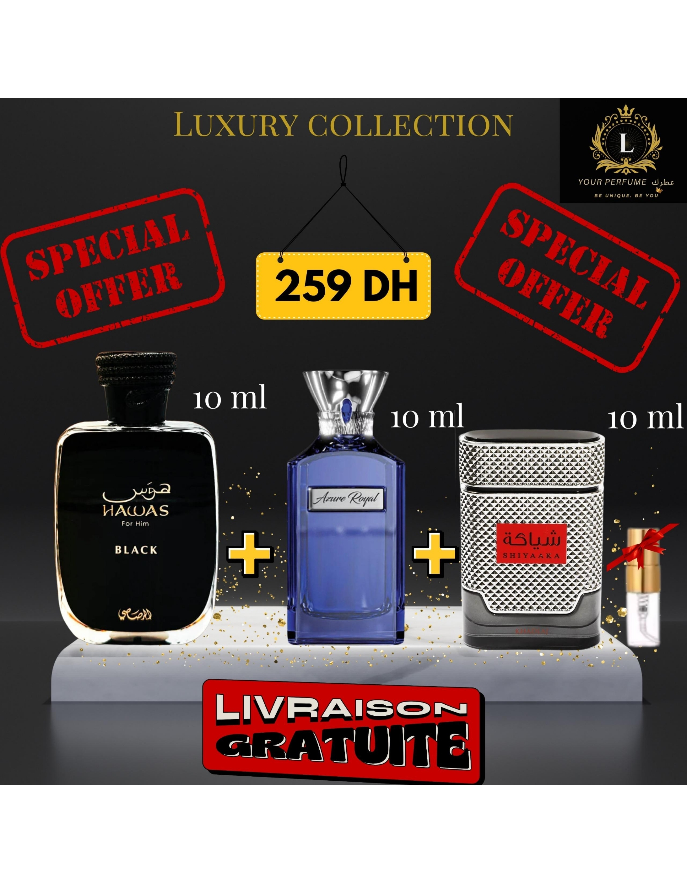 Pack hawas black + Azure Royal + Shiyaaka red + (3 ml GRATUIT)