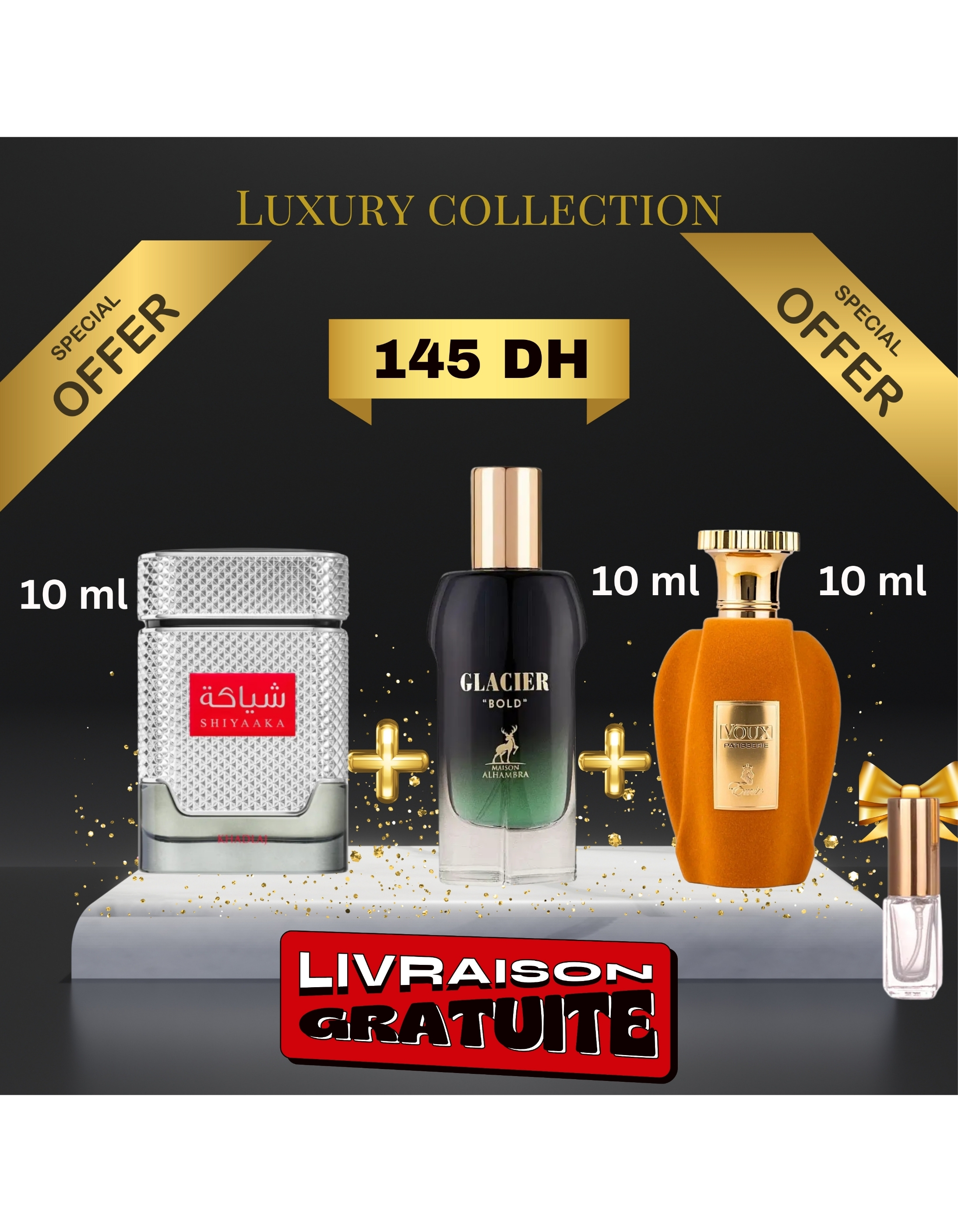 Shiyaaka red + Glacier bold + Voux Patisserie +(3 ml GRATUIT )