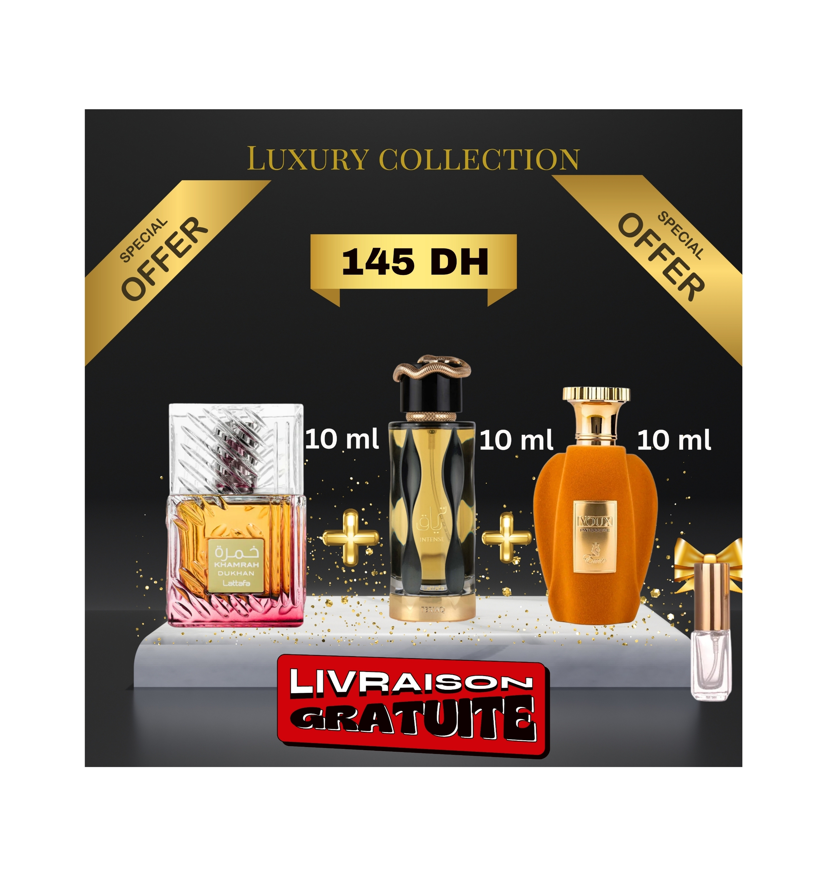 Khamrah Dukhan + Teriaq Intense + Voux Patisserie +(3 ml GRATUIT )