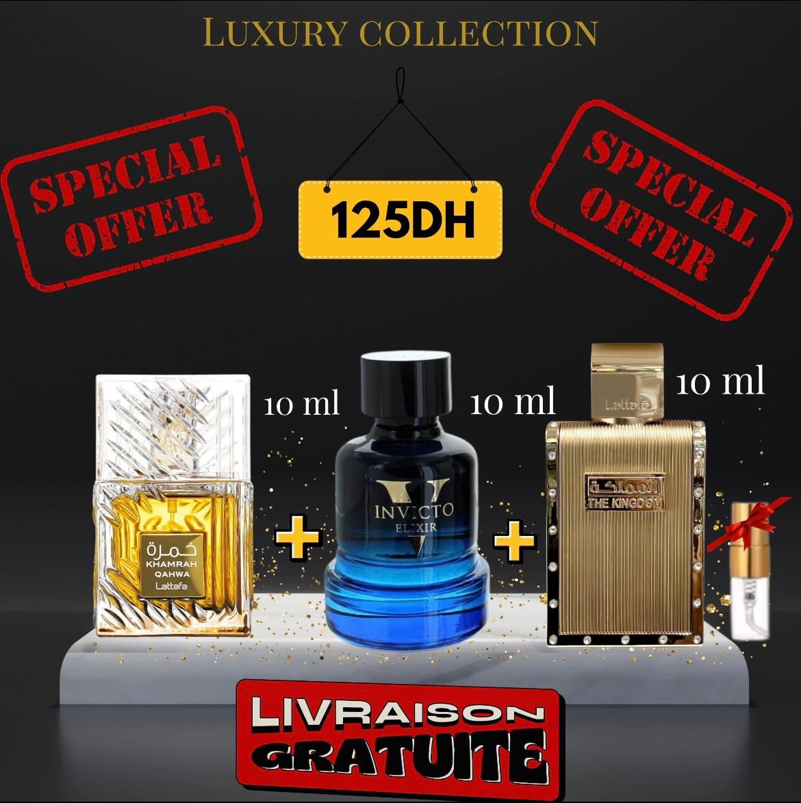 pack Khamrah Qahwa + Invicto elixir + Kingdom + (3 ml GRATUIT)