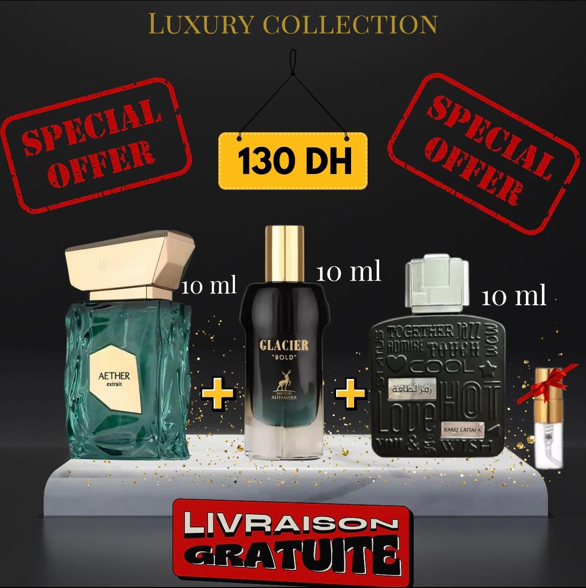 Pack Aether extrait + Glacier Bold + Ramz lattafa + (3 ml GRATUIT)