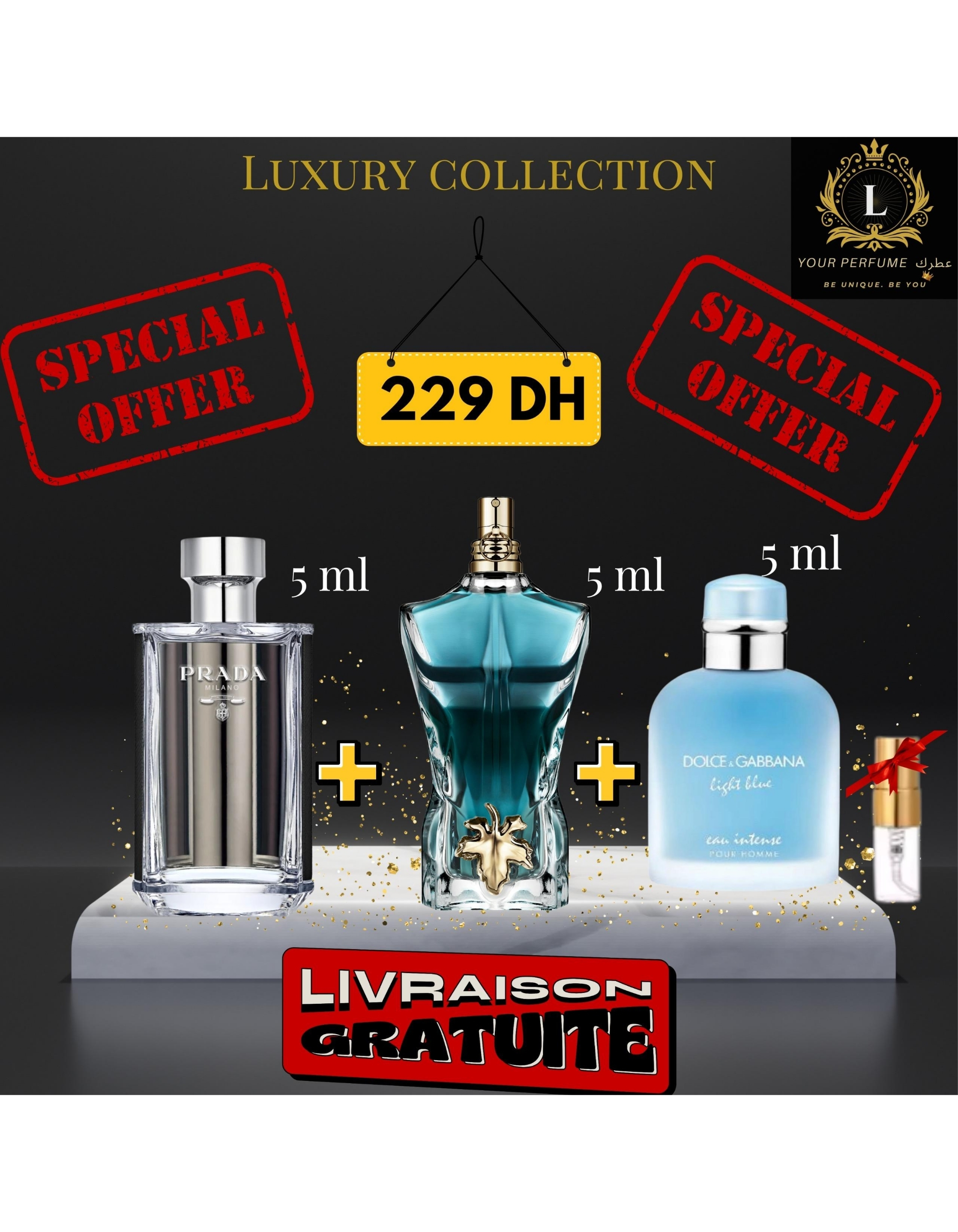 Pack Prada L'homme + Light blue intense + Le beau eau de toilette + (3 ml GRATUIT)