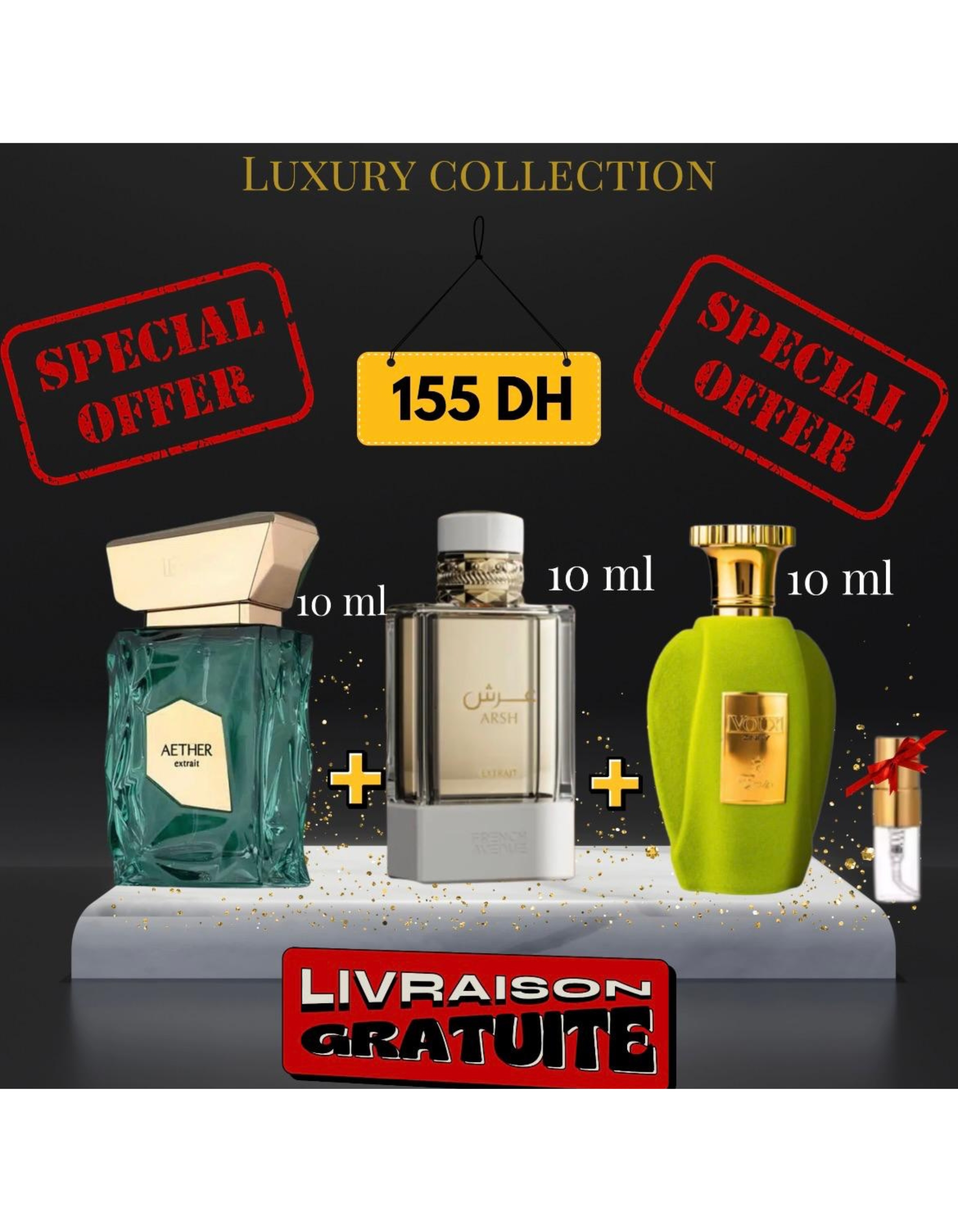 pack Aether extrait + Arsh extrait + Voux zingy + (3 ml GRATUIT)