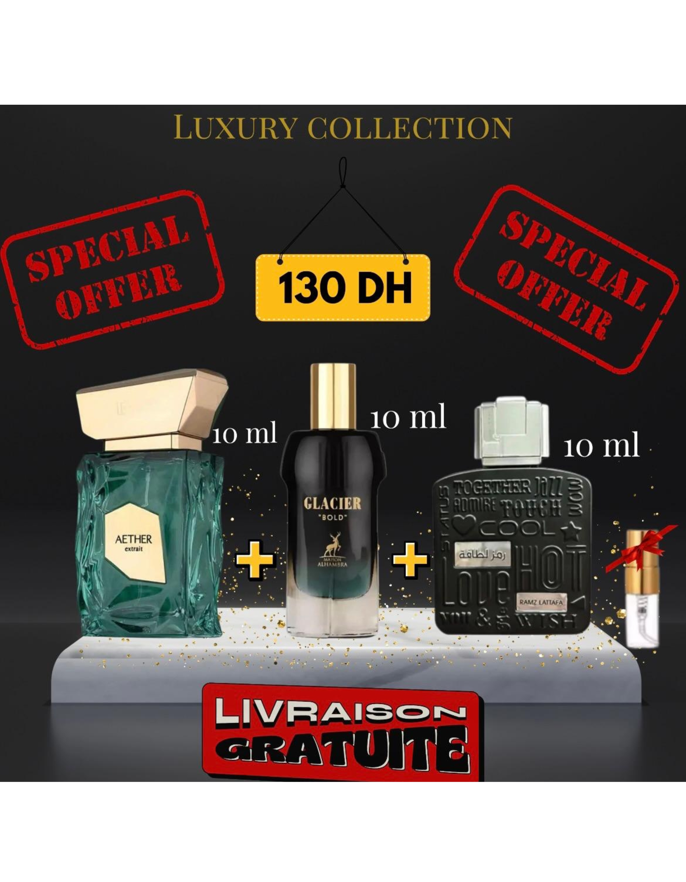Pack Aether extrait + Glacier Bold + Ramz lattafa + (3 ml GRATUIT)