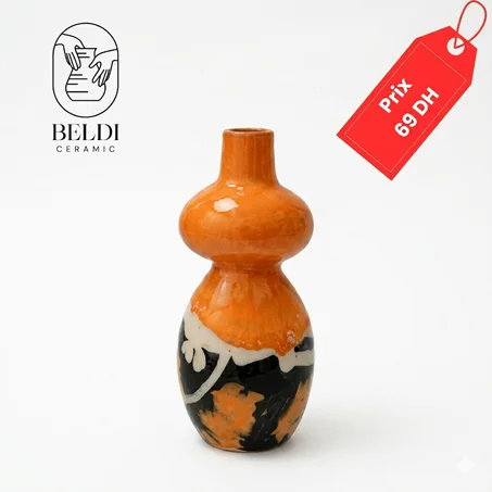 Vase marocain artisanal en argile blanche (Motif Galerie)