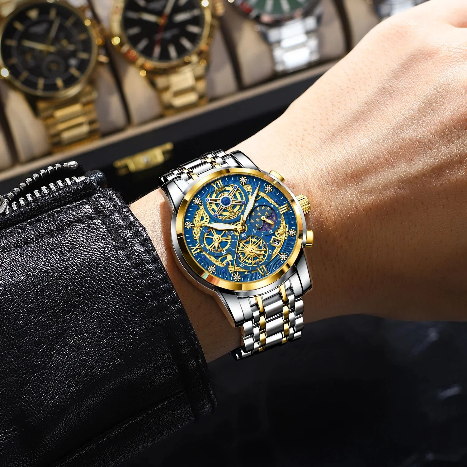 Montre Homme Poedagar Quartz Acier Inoxydable Bleue, Lumineuse Et étanche