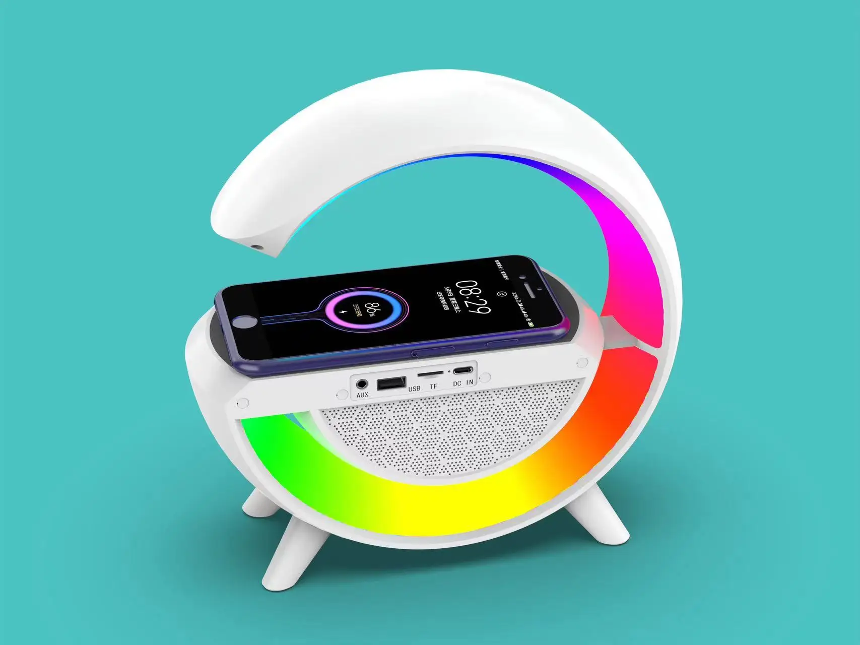 مكبر صوت بلوتوث محمول مع مصباح RGB و شاحن لاسلكي