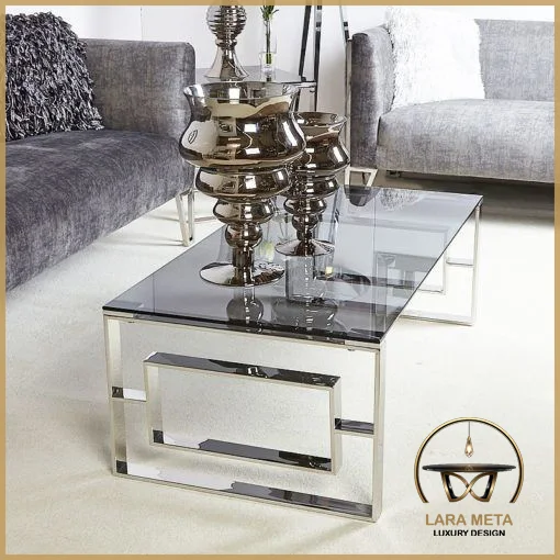 Table Basse en Inox Original & Verre Fumé – Design Moderne