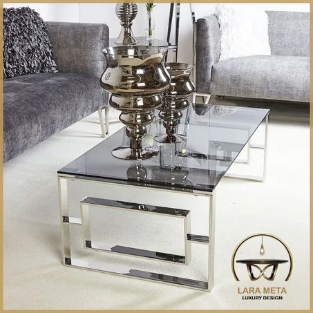 Table Basse en Inox Original & Verre Fumé – Design Moderne