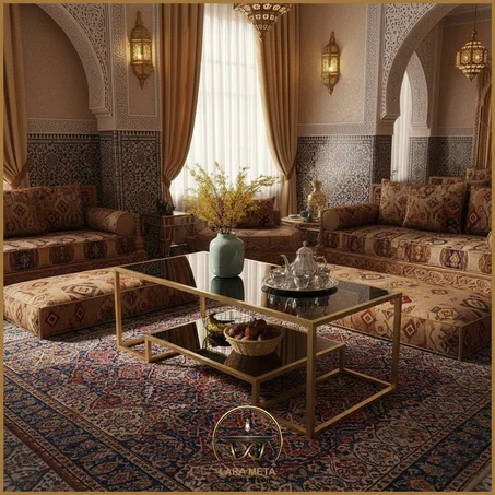 Table Basse Dorée en Verre – Élégance Moderne pour Salon Marocain