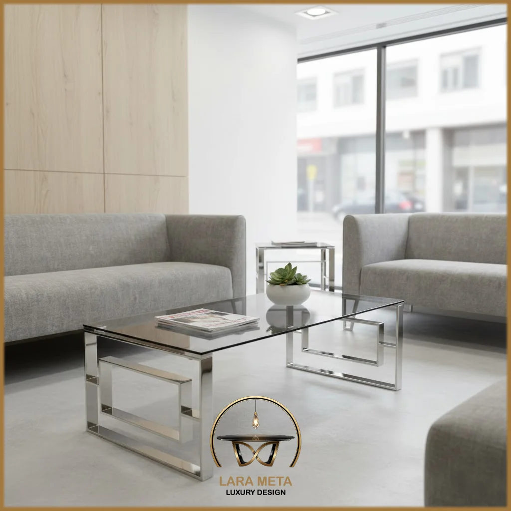 Table Basse en Inox Original & Verre Fumé – Design Moderne