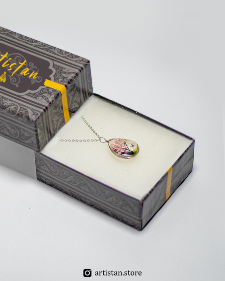 Pressed Flower Tree of Life Pendant Necklace - Pink