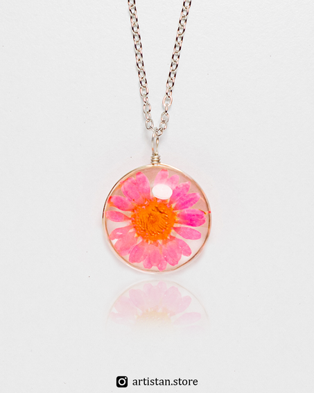 Real Dried Daisy Flower Necklace - Pink