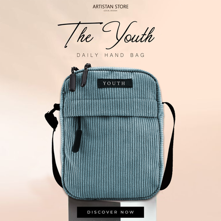 Youth Casual Square Bag -  Small Bag Zipper Closure (Blue)