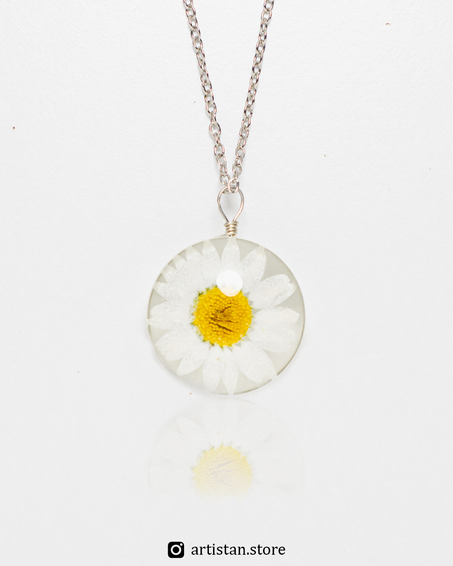 Real Dried Daisy Flower Necklace - White