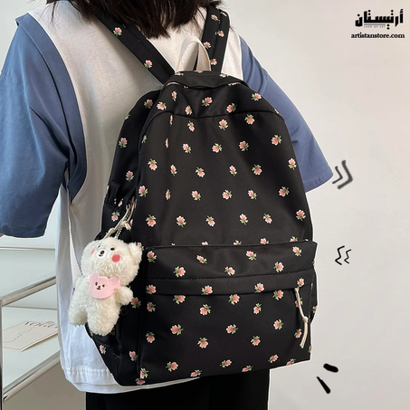 Cute Floral Pattern Backpack black