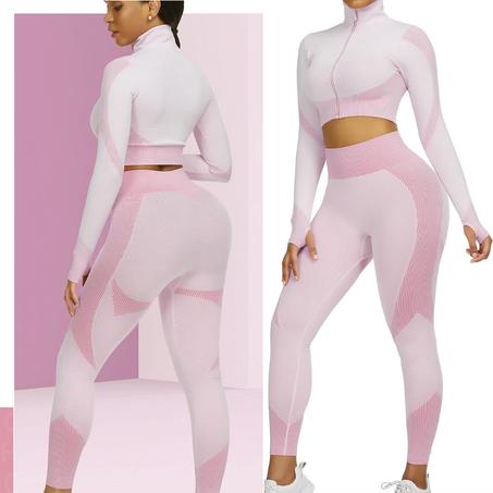 Ensembles d'entraînement pour femmes - Tenue de gymnastique sans couture à 2 pièces Rose