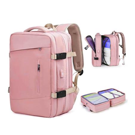 Sac à dos de voyage grande capacité avec plusieurs compartiments extensible L-262 - Rose