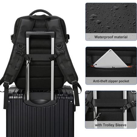 Sac à dos de voyage grande capacité avec plusieurs compartiments extensible L-262 - Noir