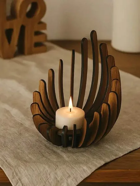 حامل شموع خشبي ديكوري - bougeoir décoratif en bois