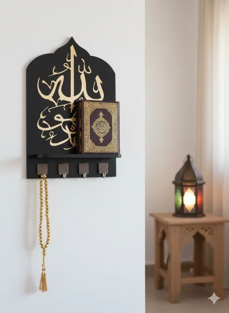 حامل جداري إسلامي للمصحف والسبحة