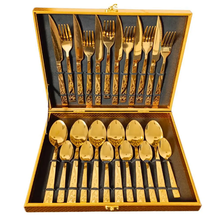 24 couverts dorés et modernes pour 6 personnes en acier inoxydable, pour mariage ou tout autre événement