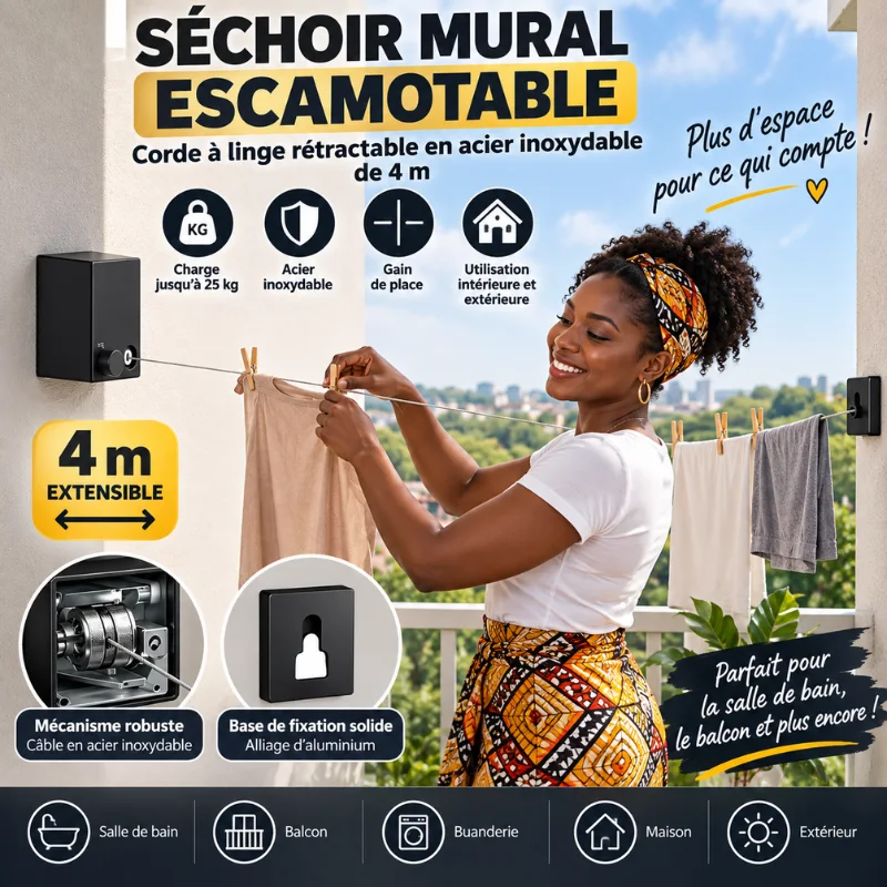 Étendoir à linge mural rétractable
