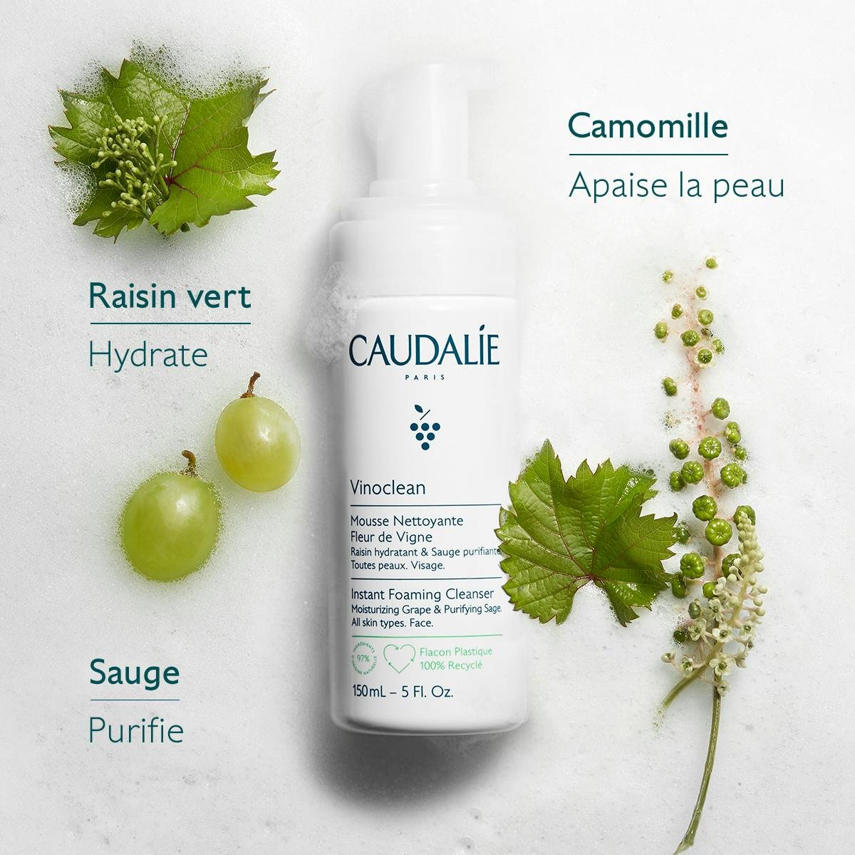 Vinoclean Mousse Nettoyante Visage Fleur de Vigne - 150ml