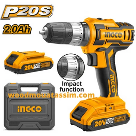 Perceuse visseuse sans fil 20V + accessoires - INGCO