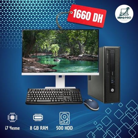 Pack PC Bureau Complet – HP ProDesk i7 4eme/8gb/500hdd + Écran 24’’ Frameless+souris+clavier+cables d alimentation